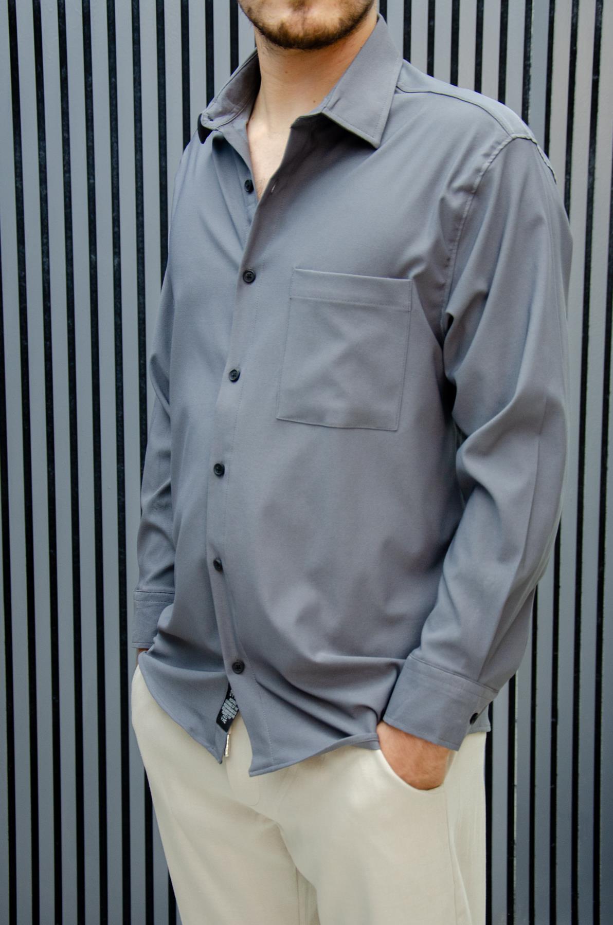 Erkek Yazlık Tiril Tiril Aktüs Cepli Oversize Gömlek - Füme