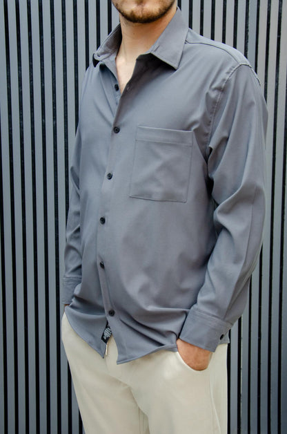 Erkek Yazlık Tiril Tiril Aktüs Cepli Oversize Gömlek - Füme