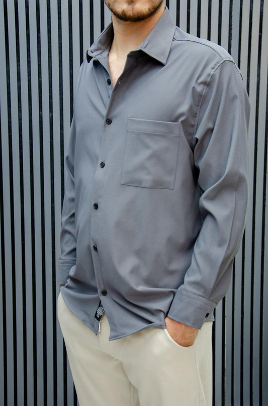 Erkek Yazlık Tiril Tiril Aktüs Cepli Oversize Gömlek - Füme