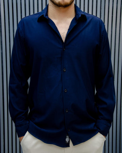 Erkek Yazlık Tiril Tiril Aktüs Oversize Gömlek - Lacivert