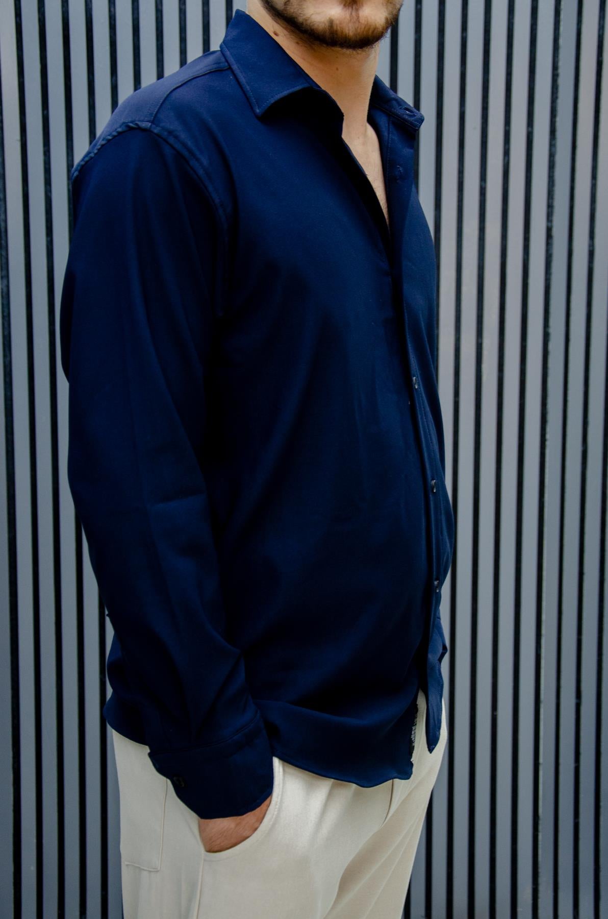 Erkek Yazlık Tiril Tiril Aktüs Oversize Gömlek - Lacivert