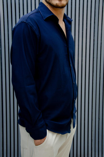 Erkek Yazlık Tiril Tiril Aktüs Oversize Gömlek - Lacivert