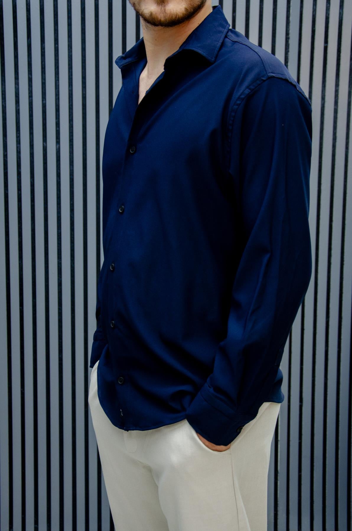 Erkek Yazlık Tiril Tiril Aktüs Oversize Gömlek - Lacivert