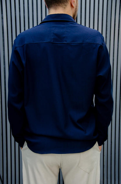 Erkek Yazlık Tiril Tiril Aktüs Oversize Gömlek - Lacivert