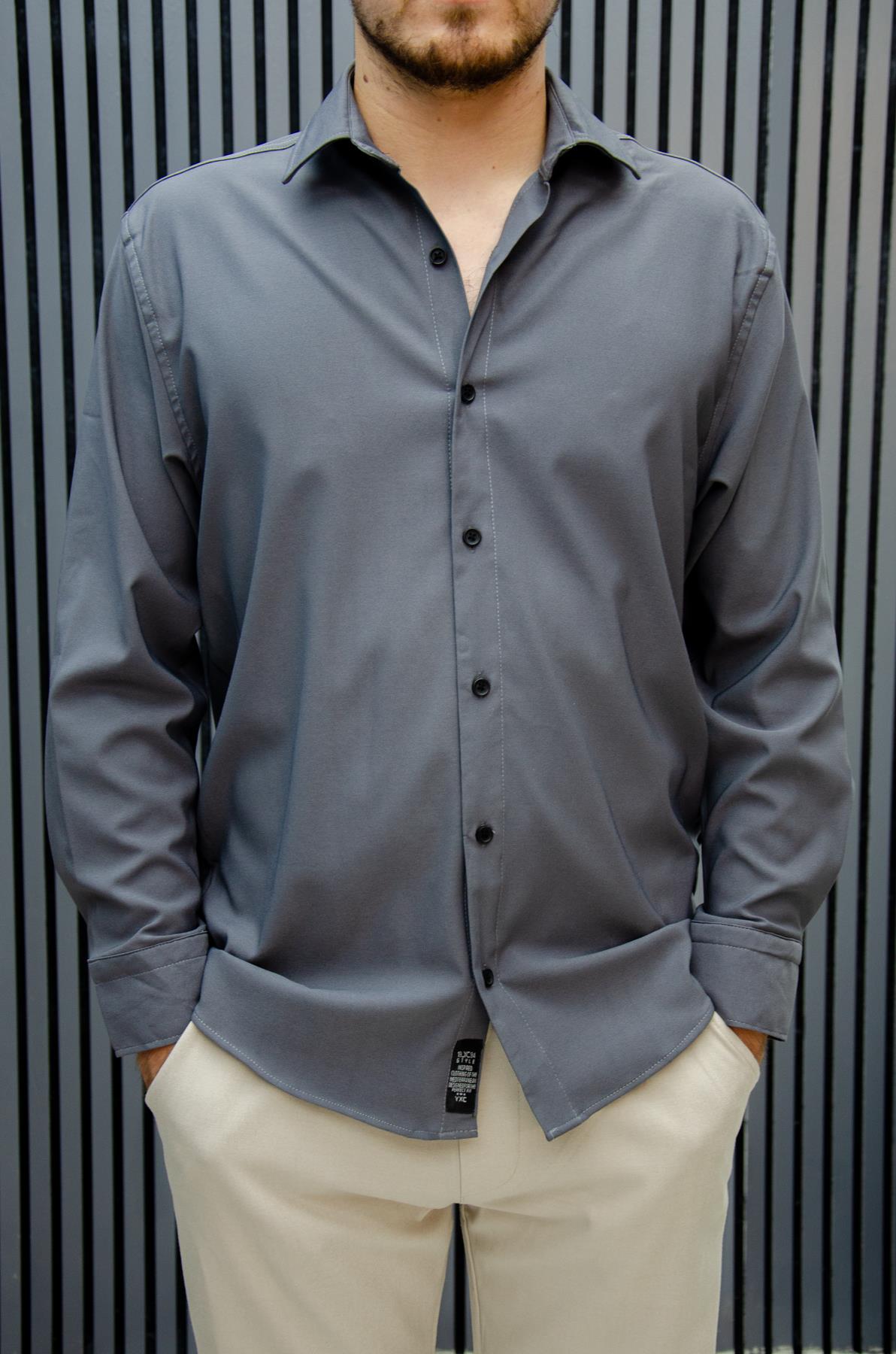 Erkek Yazlık Tiril Tiril Aktüs Oversize Gömlek - Füme