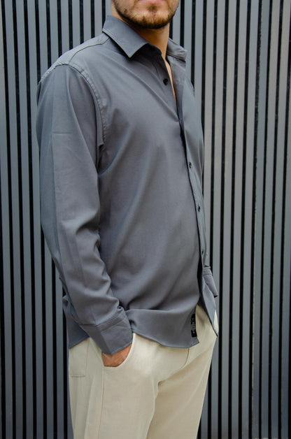 Erkek Yazlık Tiril Tiril Aktüs Oversize Gömlek - Füme