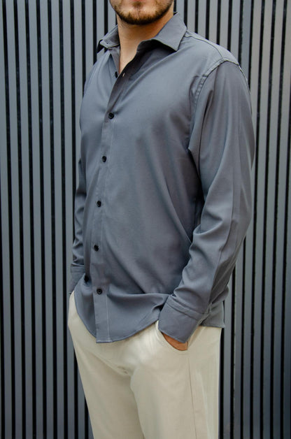 Erkek Yazlık Tiril Tiril Aktüs Oversize Gömlek - Füme