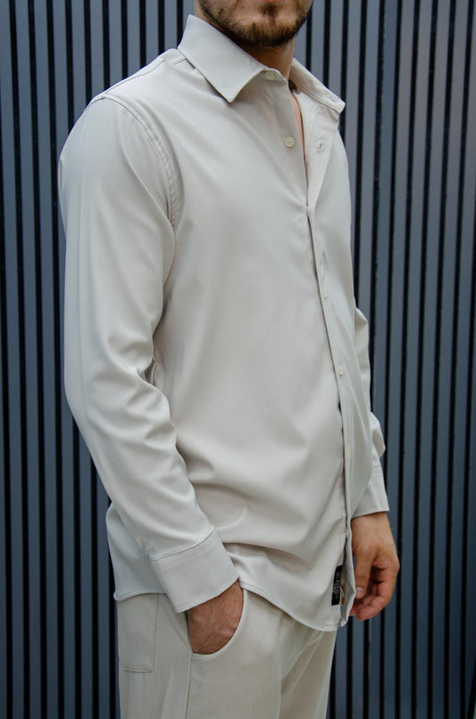 Erkek Yazlık Tiril Tiril Aktüs Oversize Gömlek - Bej