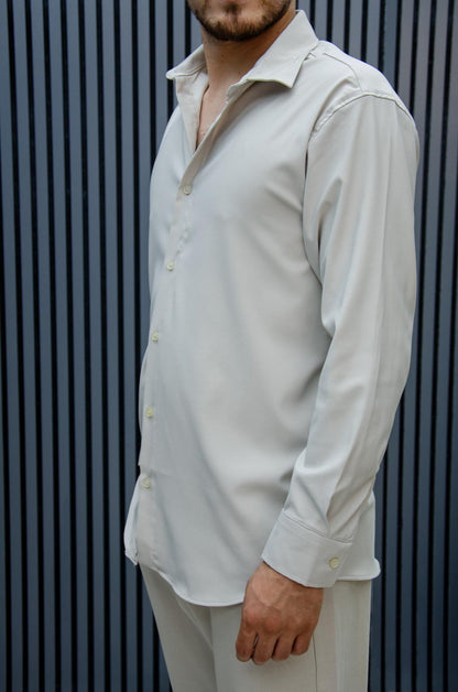 Erkek Yazlık Tiril Tiril Aktüs Oversize Gömlek - Bej