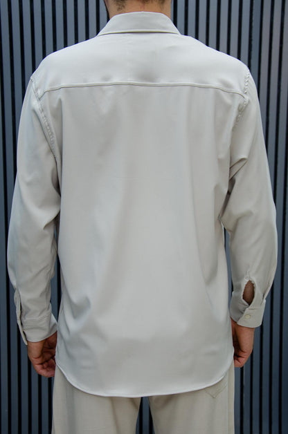 Erkek Yazlık Tiril Tiril Aktüs Oversize Gömlek - Bej