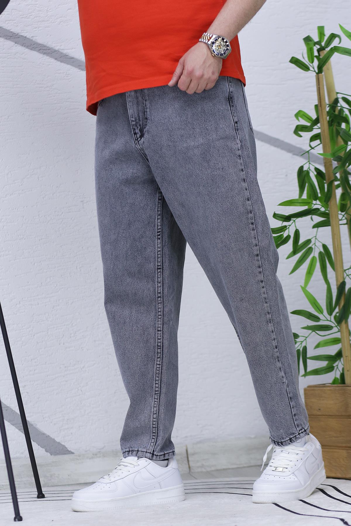 Erkek Yıkamalı Boyfirend Kot Pantolon - Füme