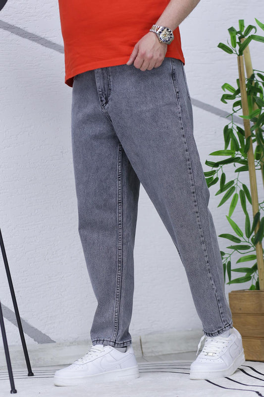 Erkek Yıkamalı Boyfirend Kot Pantolon - Füme