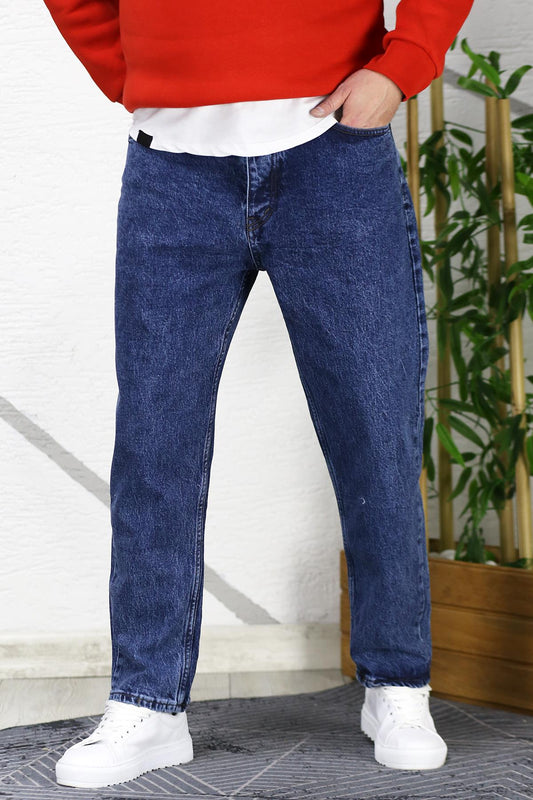 Erkek Yıkamalı Boyfirend Kot Pantolon - Lacivert