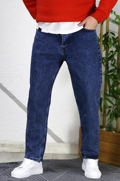 Erkek Yıkamalı Boyfirend Kot Pantolon - Lacivert