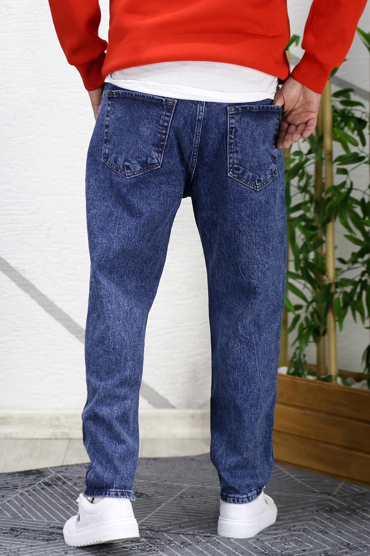 Erkek Yıkamalı Boyfirend Kot Pantolon - Lacivert