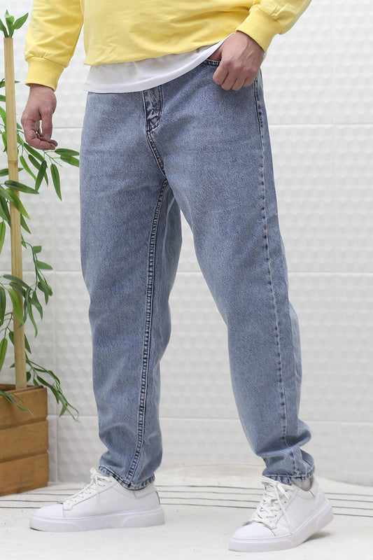 Erkek Yıkamalı Boyfirend Kot Pantolon - Mavi