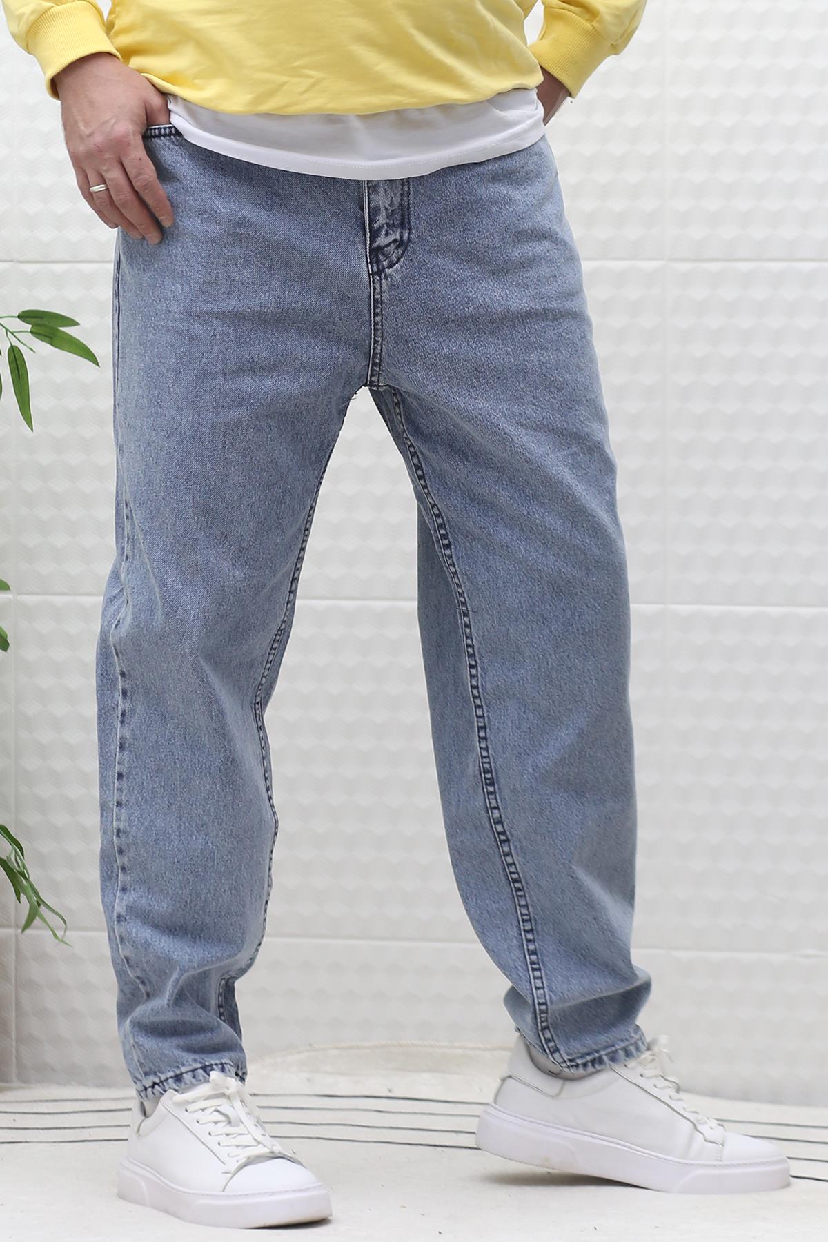 Erkek Yıkamalı Boyfirend Kot Pantolon - Mavi