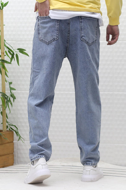 Erkek Yıkamalı Boyfirend Kot Pantolon - Mavi