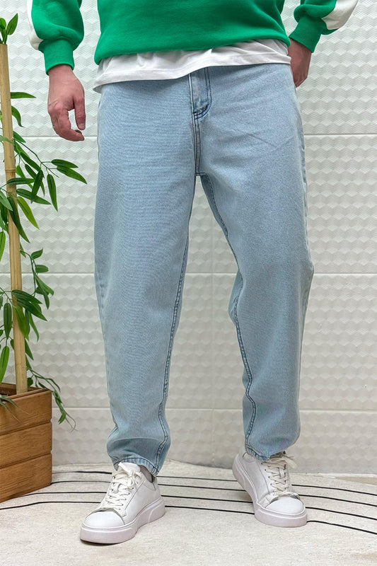 Erkek Yıkamalı Boyfirend Kot Pantolon - Buz Mavi