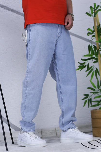 Erkek Yıkamalı Boyfirend Kot Pantolon - Buz Mavi