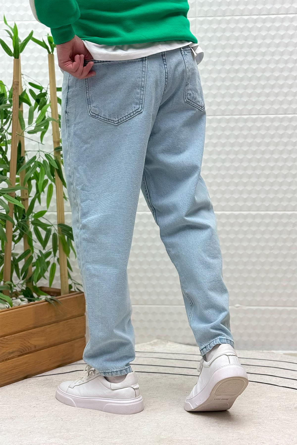 Erkek Yıkamalı Boyfirend Kot Pantolon - Buz Mavi