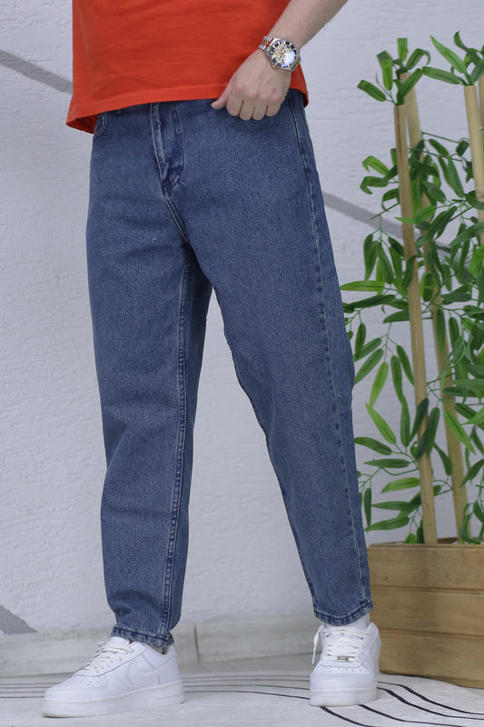 Erkek Yıkamalı Boyfirend Kot Pantolon - Koyu Mavi