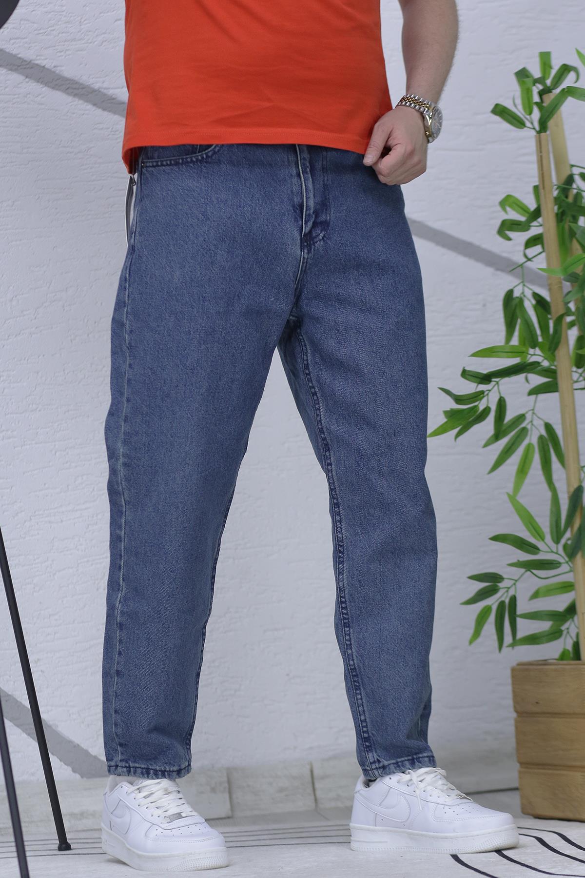 Erkek Yıkamalı Boyfirend Kot Pantolon - Koyu Mavi