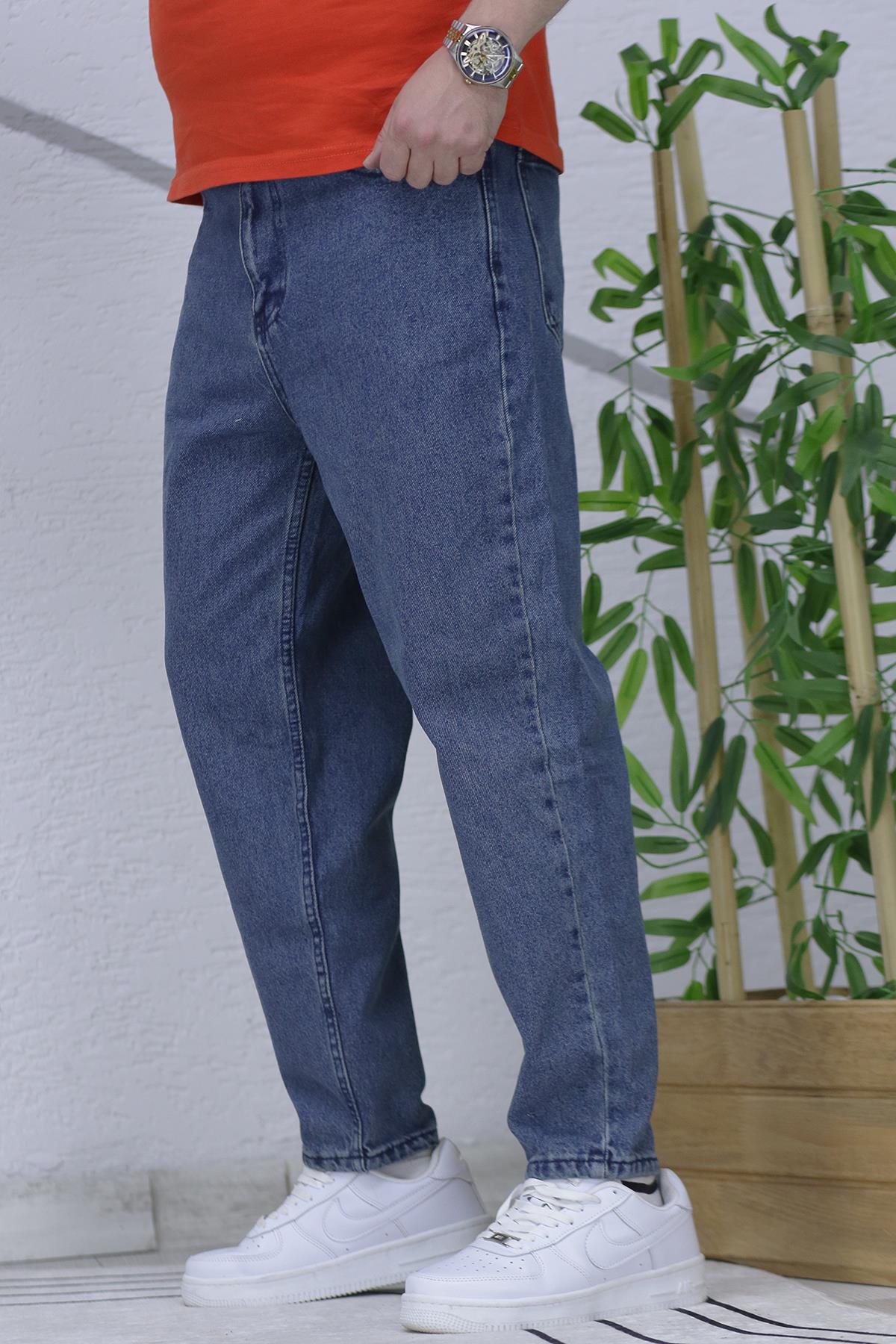 Erkek Yıkamalı Boyfirend Kot Pantolon - Koyu Mavi