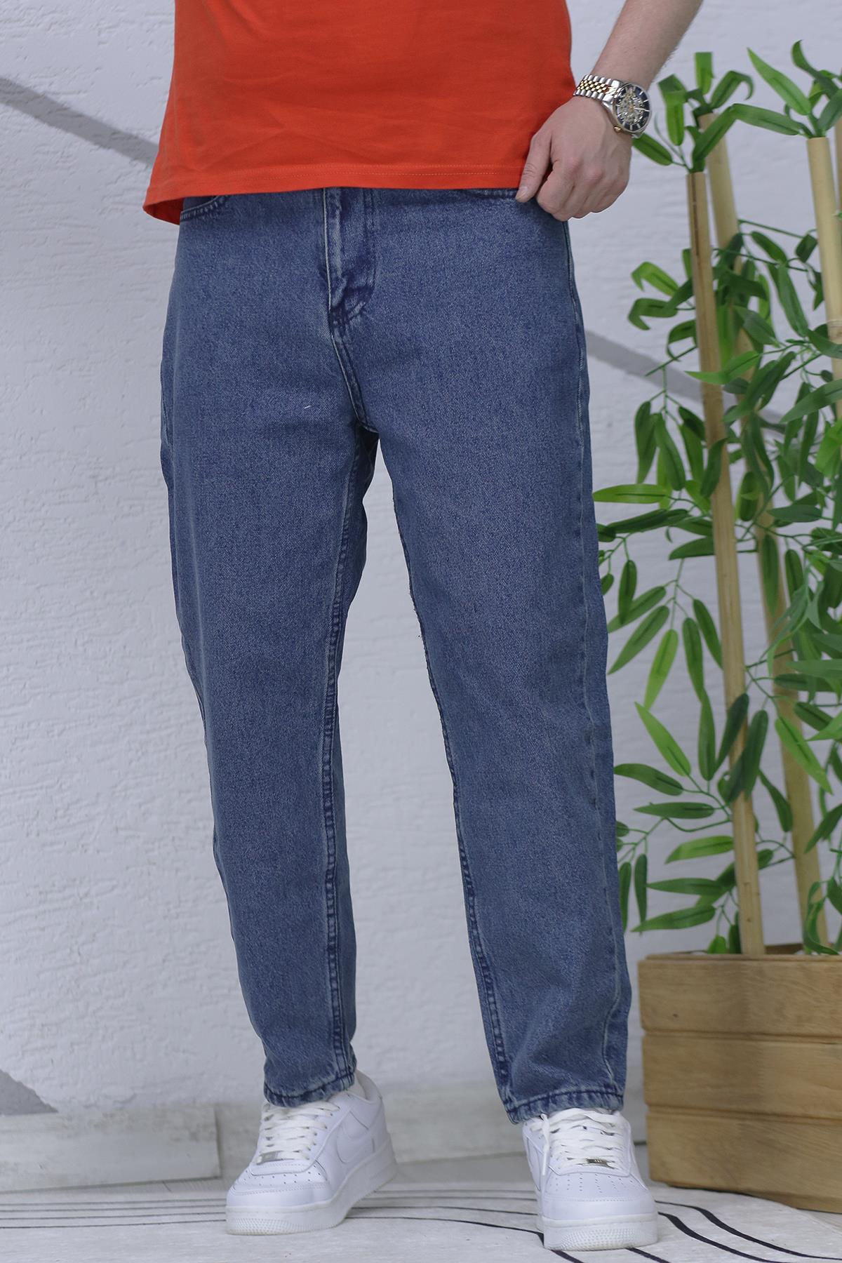 Erkek Yıkamalı Boyfirend Kot Pantolon - Koyu Mavi
