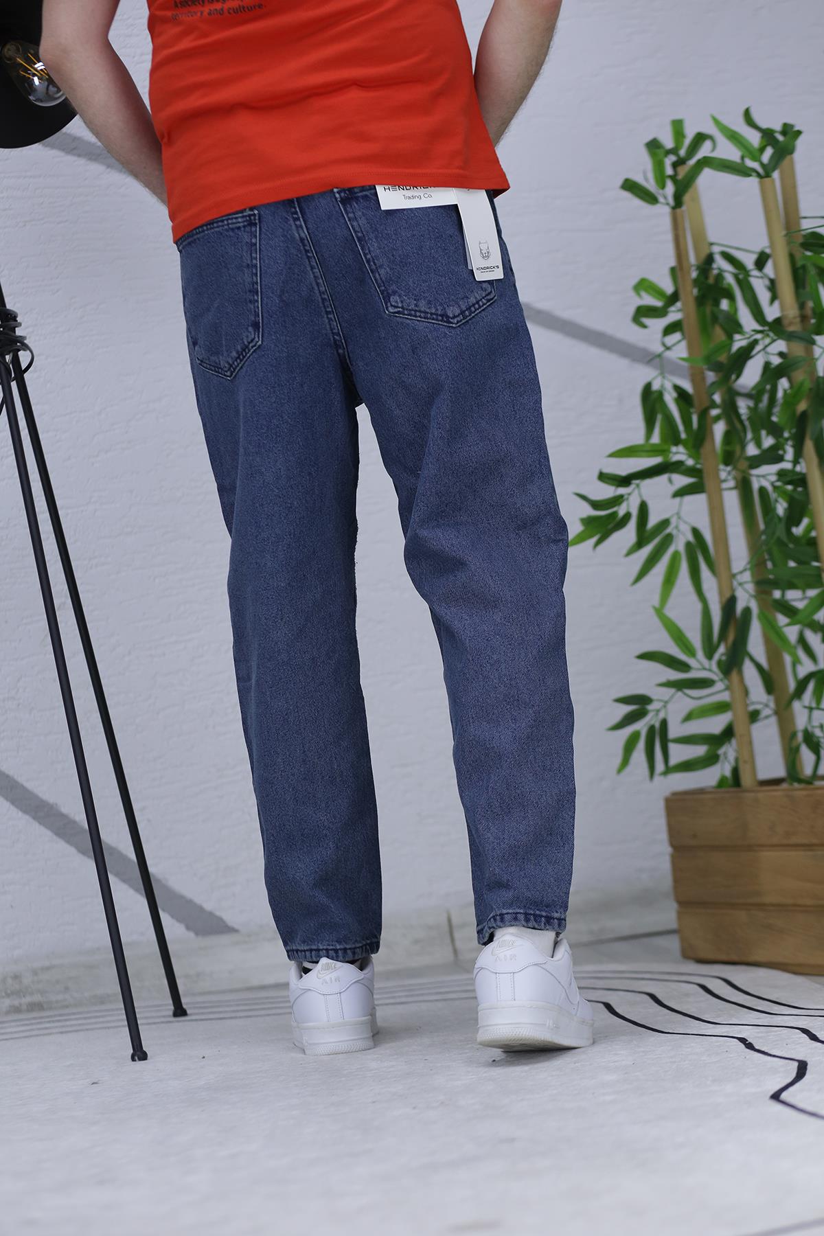 Erkek Yıkamalı Boyfirend Kot Pantolon - Koyu Mavi