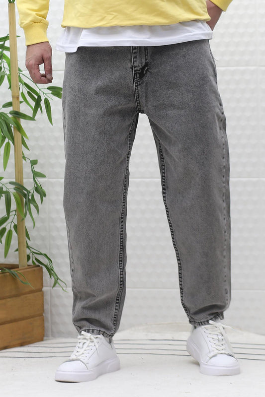 Erkek Yıkamalı Boyfirend Kot Pantolon - Gri