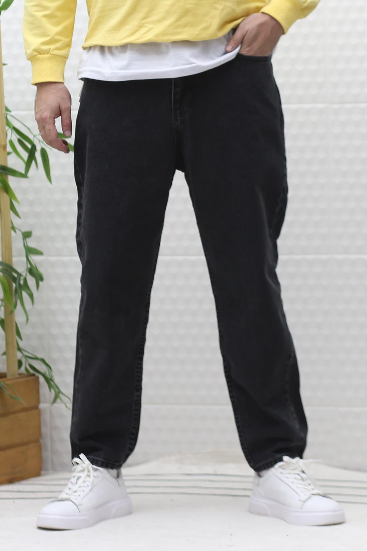Erkek Yıkamalı Boyfirend Kot Pantolon - kömür siyah