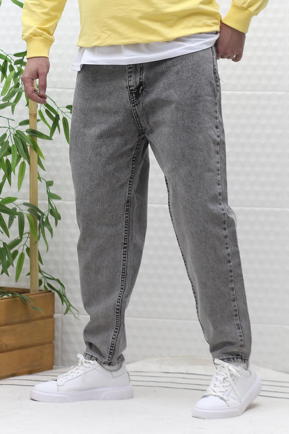 Erkek Yıkamalı Boyfirend Kot Pantolon - Gri