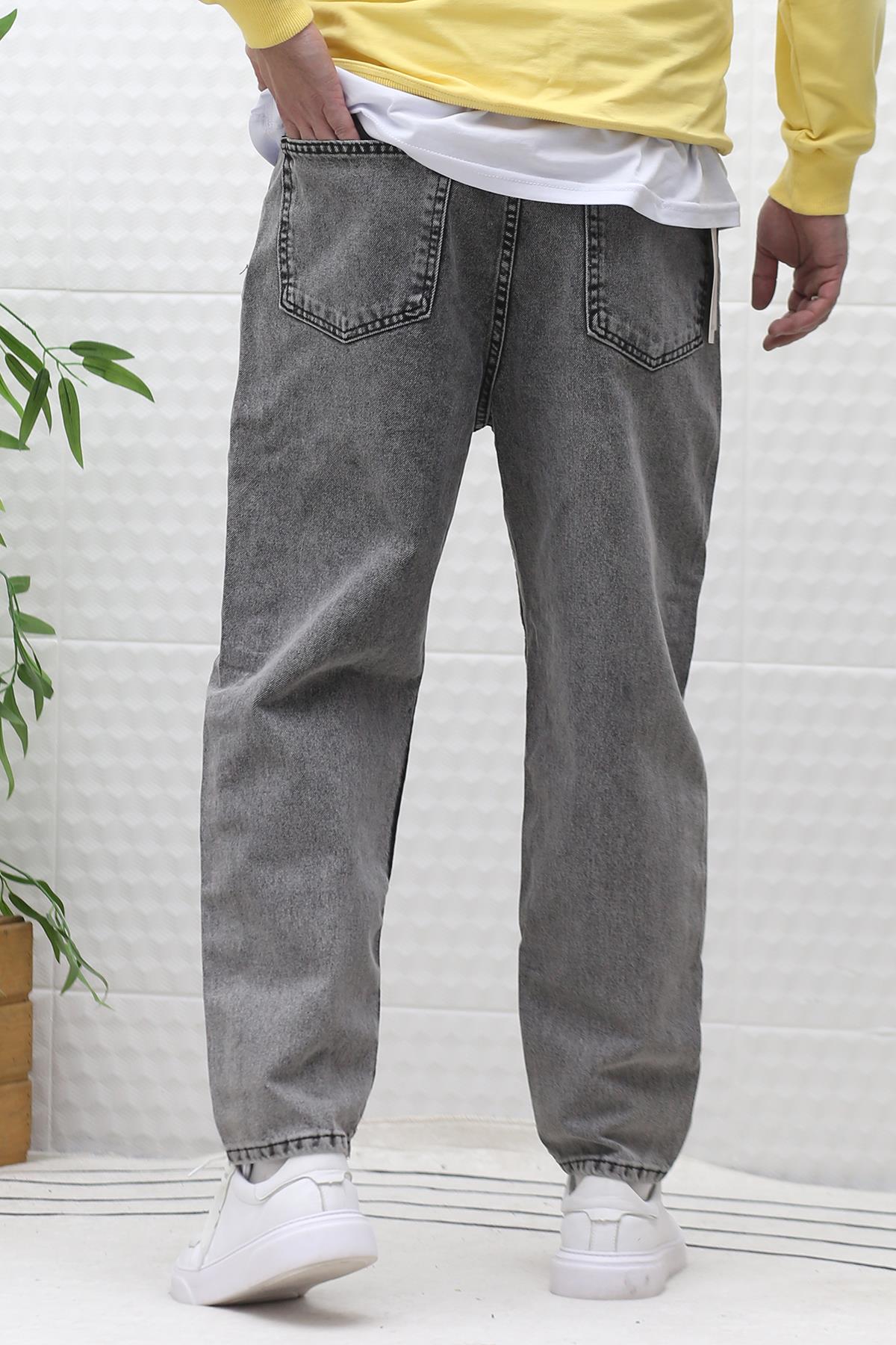 Erkek Yıkamalı Boyfirend Kot Pantolon - Gri