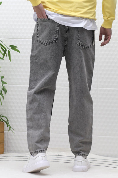 Erkek Yıkamalı Boyfirend Kot Pantolon - Gri