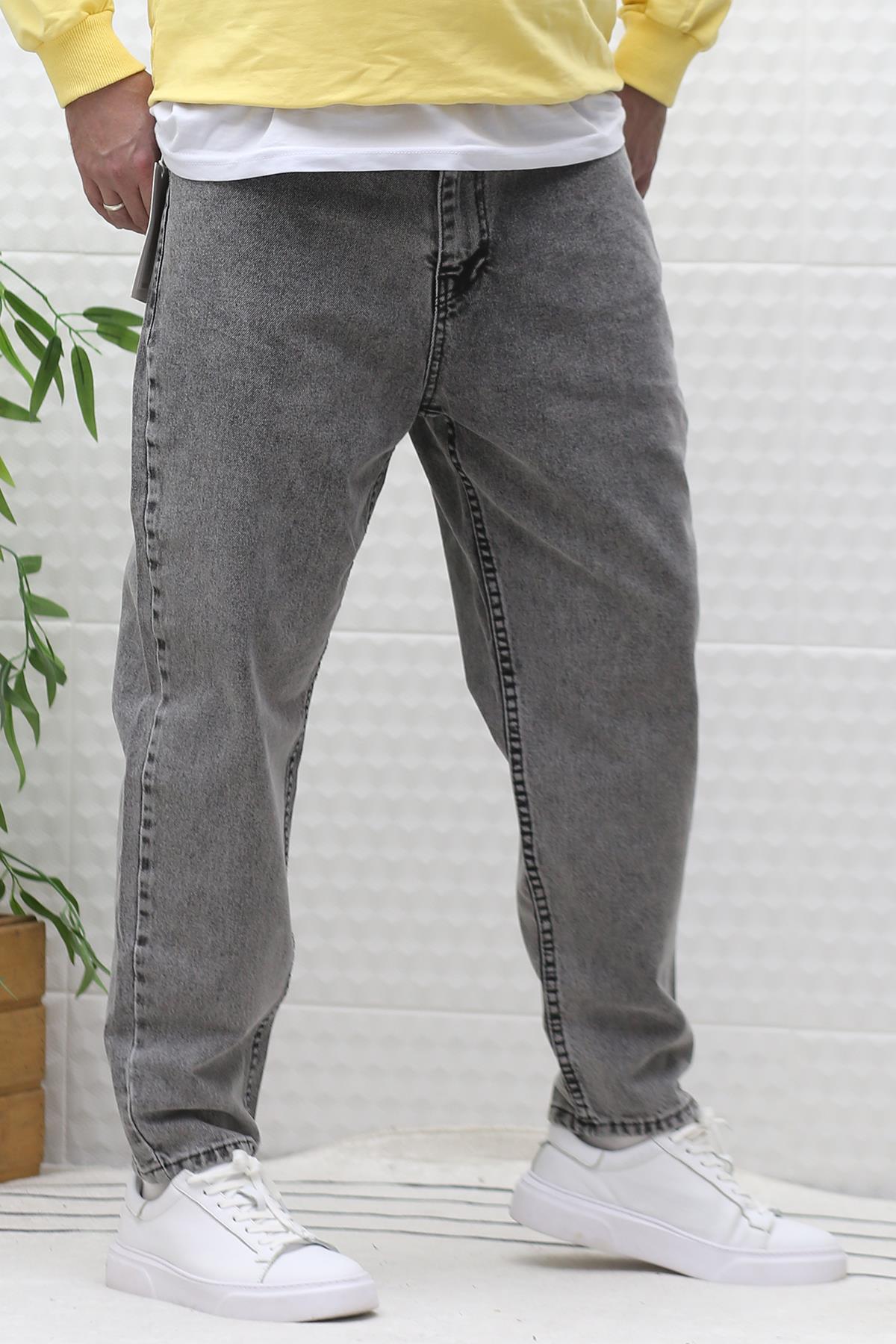 Erkek Yıkamalı Boyfirend Kot Pantolon - Gri