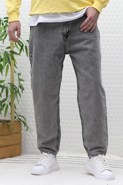 Erkek Yıkamalı Boyfirend Kot Pantolon - Gri