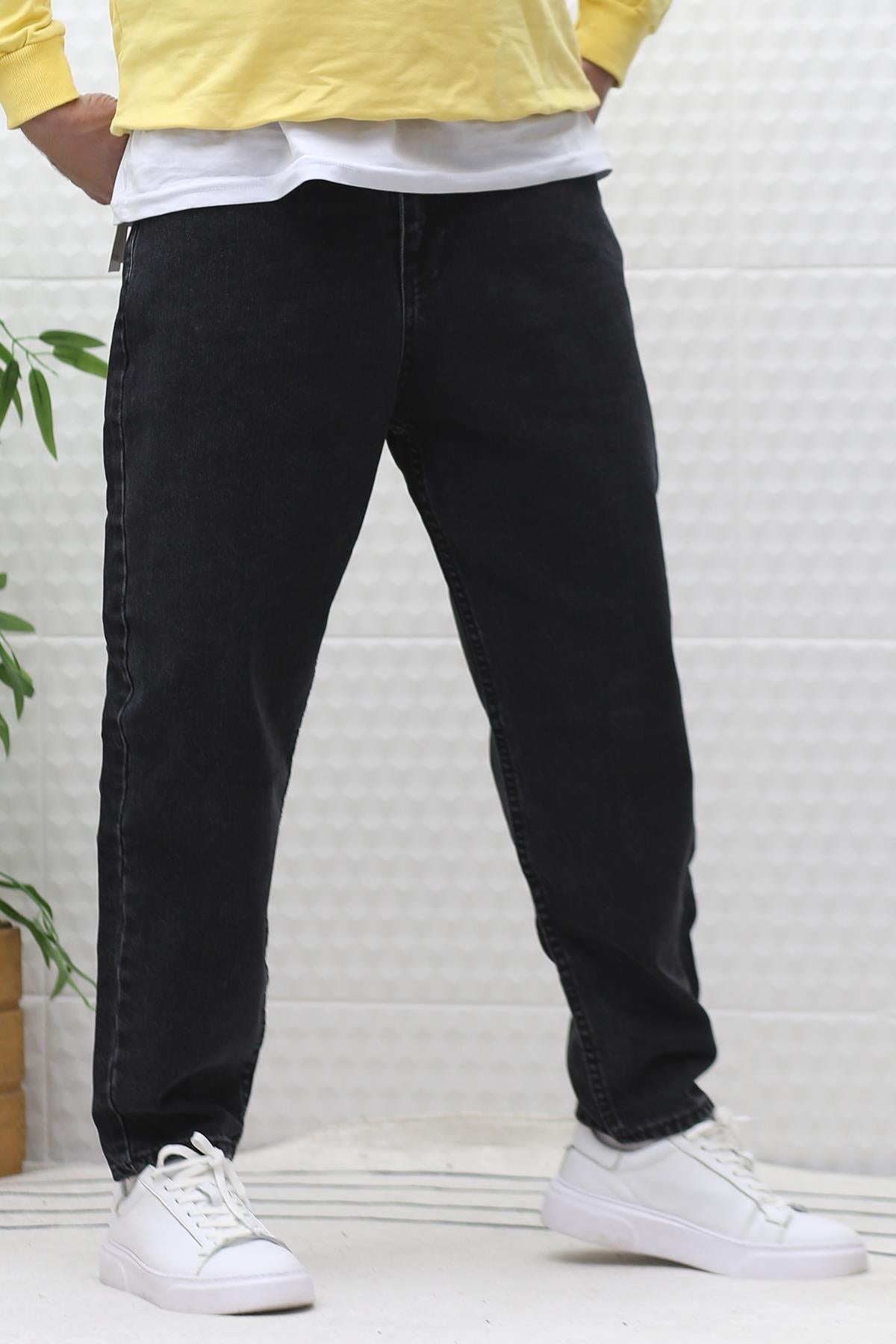 Erkek Yıkamalı Boyfirend Kot Pantolon - kömür siyah