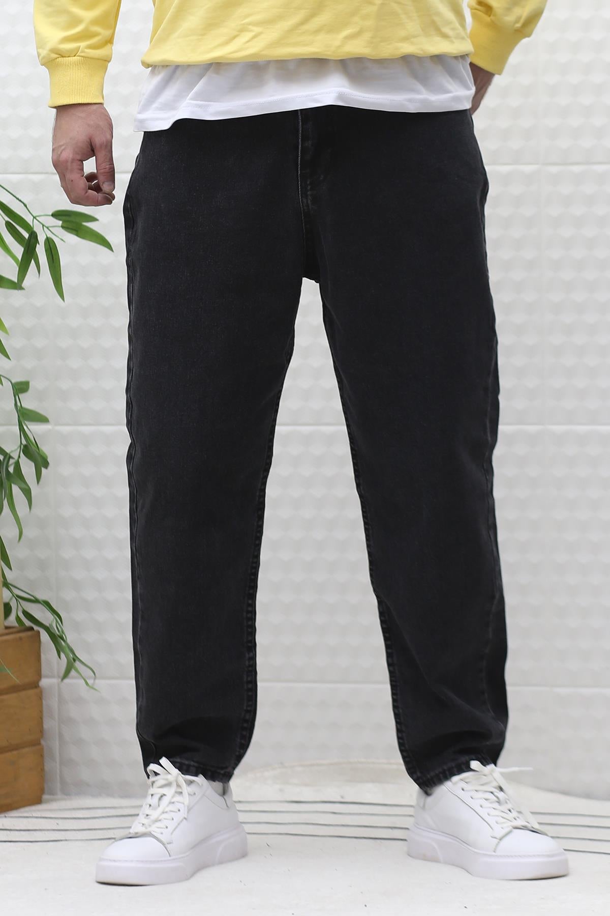 Erkek Yıkamalı Boyfirend Kot Pantolon - kömür siyah