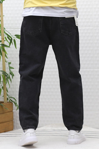 Erkek Yıkamalı Boyfirend Kot Pantolon - kömür siyah