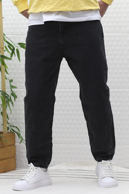 Erkek Yıkamalı Boyfirend Kot Pantolon - kömür siyah