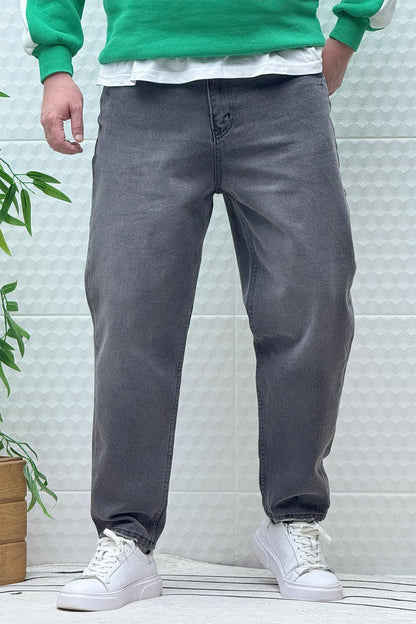 Erkek Yıkamalı Boyfirend Kot Pantolon - Koyu Gri