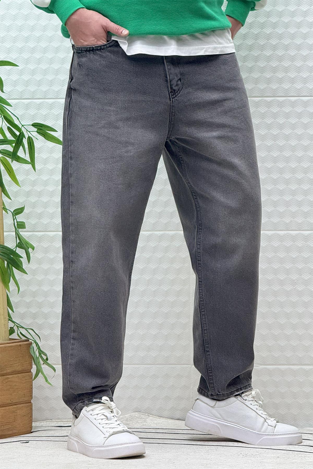 Erkek Yıkamalı Boyfirend Kot Pantolon - Koyu Gri