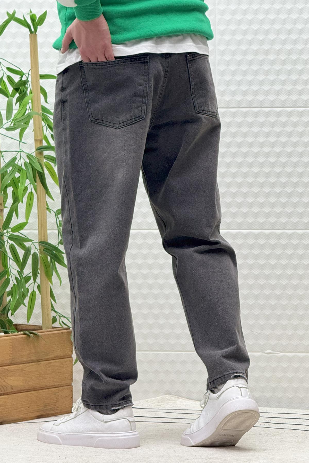 Erkek Yıkamalı Boyfirend Kot Pantolon - Koyu Gri