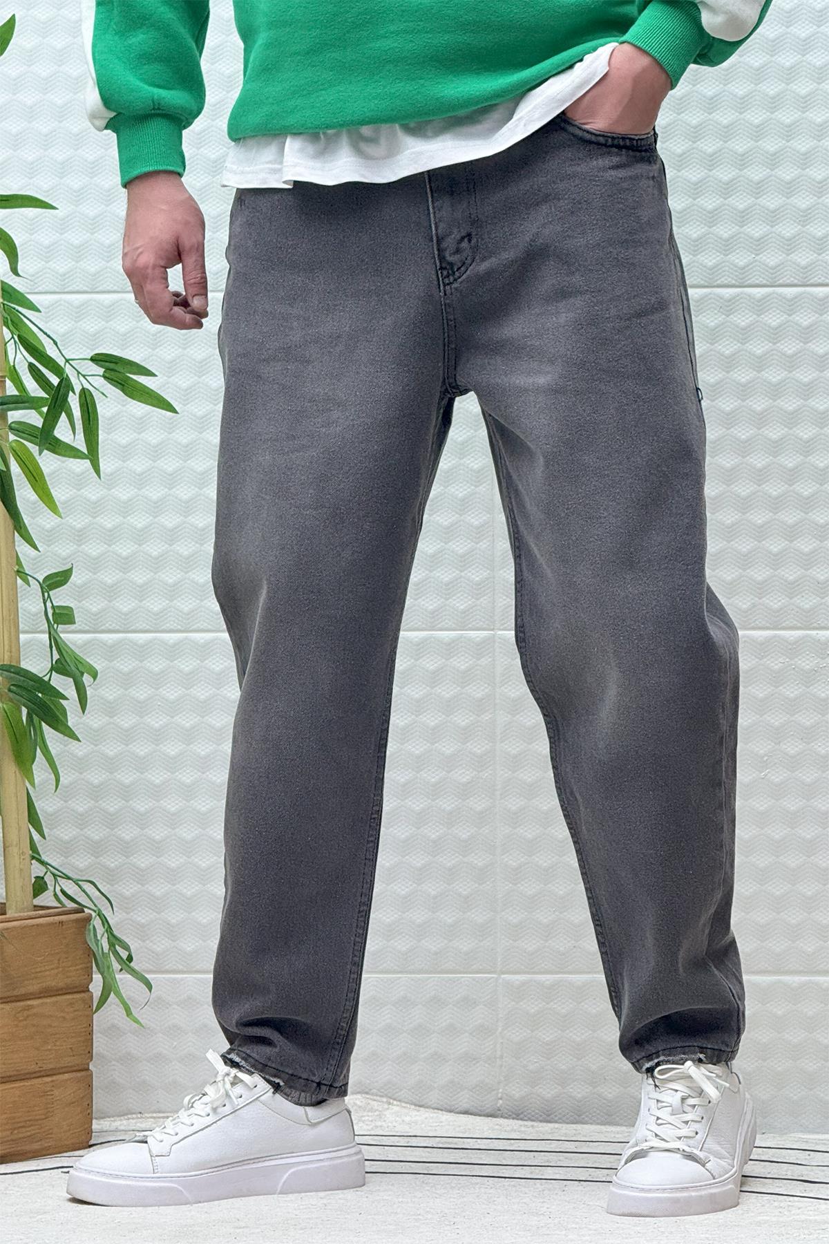 Erkek Yıkamalı Boyfirend Kot Pantolon - Koyu Gri