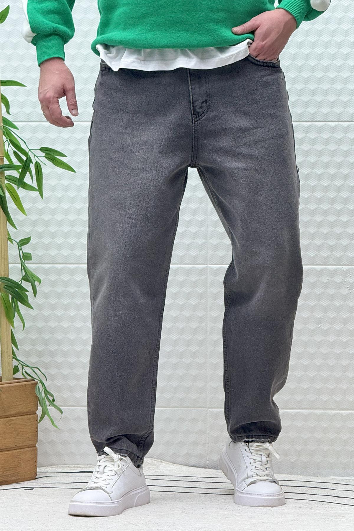 Erkek Yıkamalı Boyfirend Kot Pantolon - Koyu Gri