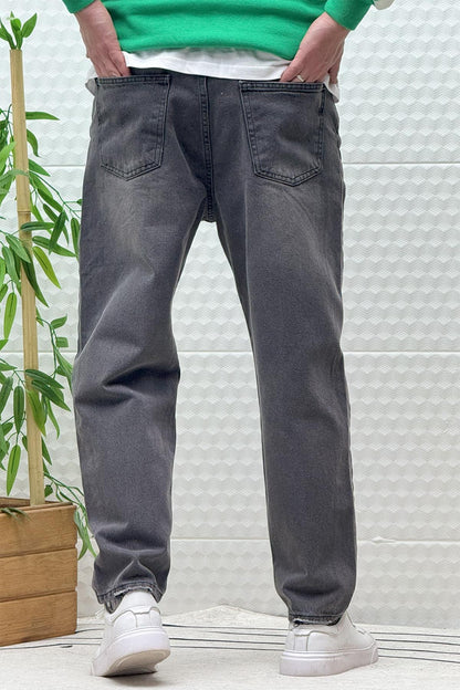 Erkek Yıkamalı Boyfirend Kot Pantolon - Koyu Gri