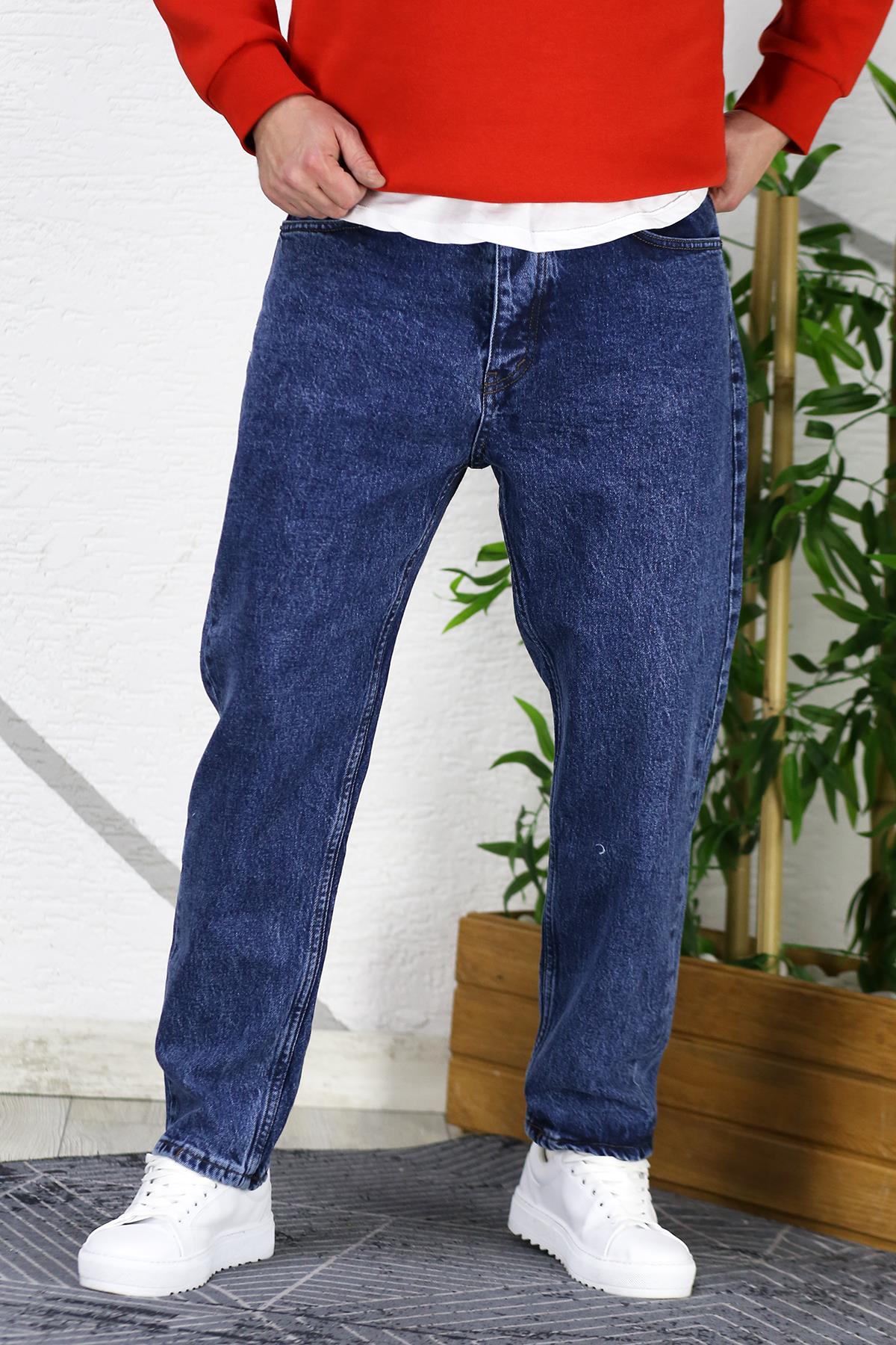Erkek Yıkamalı Boyfirend Kot Pantolon - Lacivert