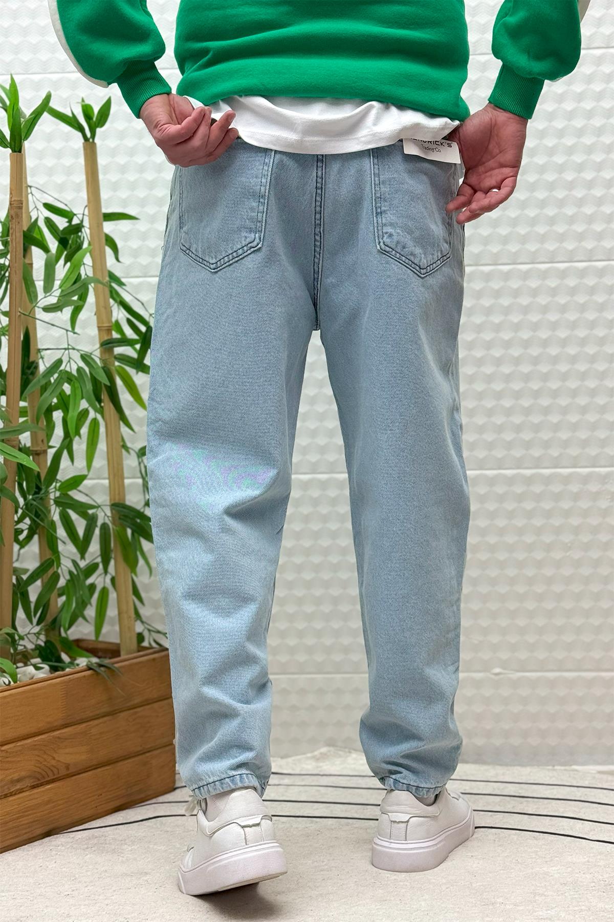 Erkek Yıkamalı Boyfirend Kot Pantolon - Buz Mavi