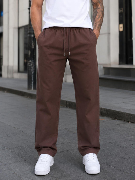 Erkek Yumuşak Dokulu Rahat Kesim Baggy Keten Pantolon Premium Kalite - Kahve